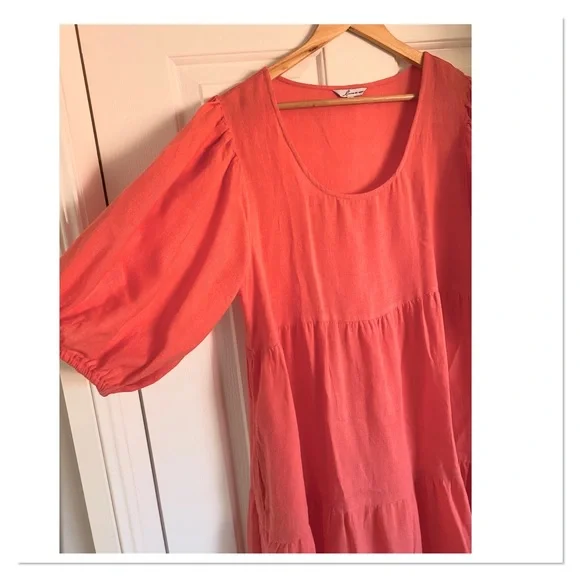 Adrift Luxe Linen Tiered “Sabre” Dress - Watermelon - Picture 4 of 6